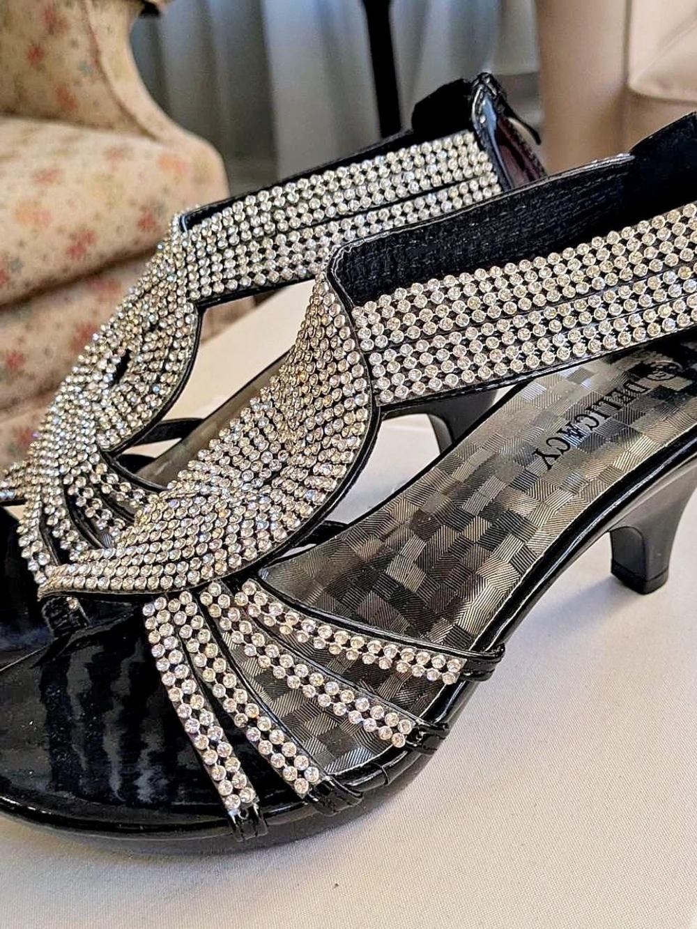 Delicacy Black Rhinestone Embellished Dress Heels